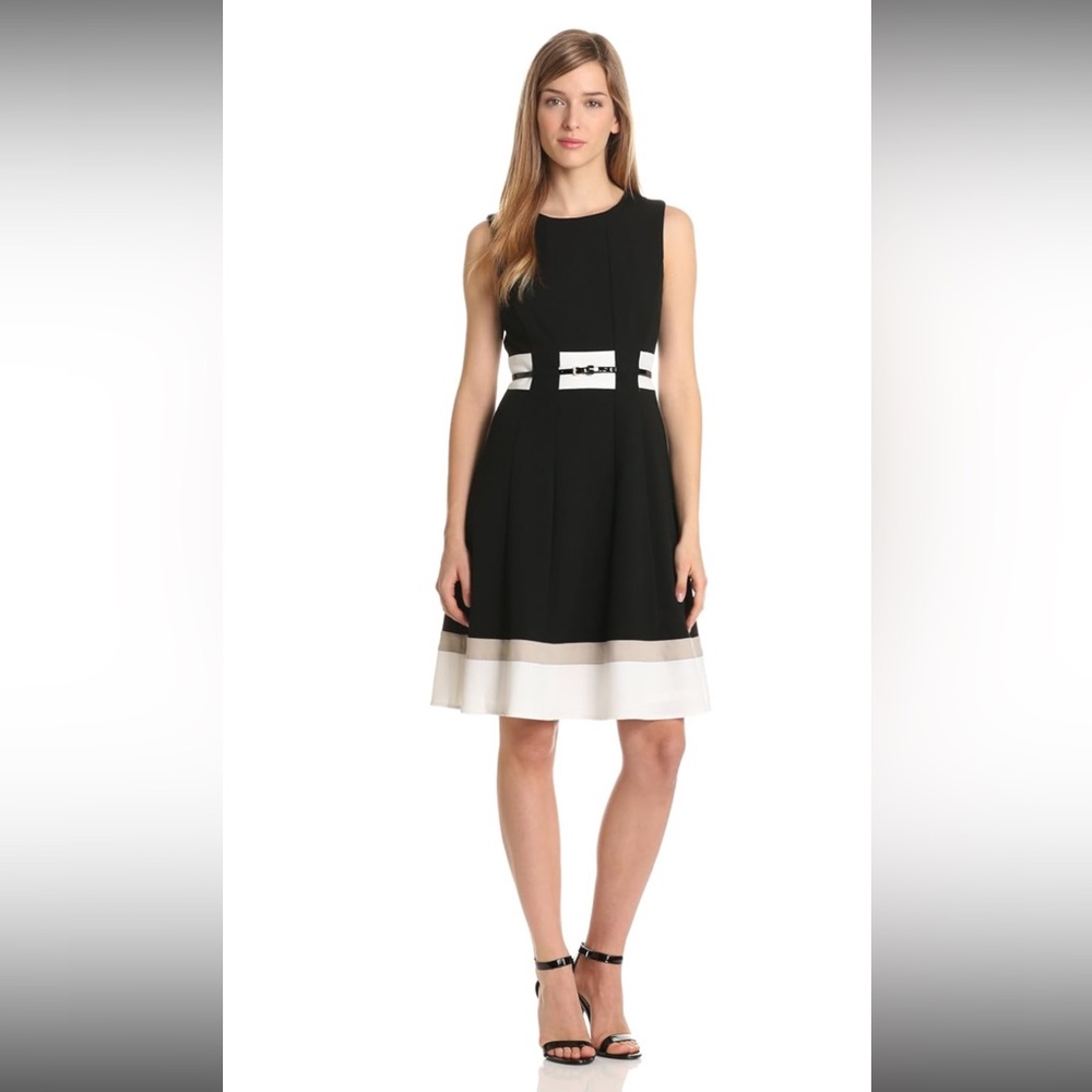 Calvin Klein Multi Colorblock Sleeveless Belted Dress
